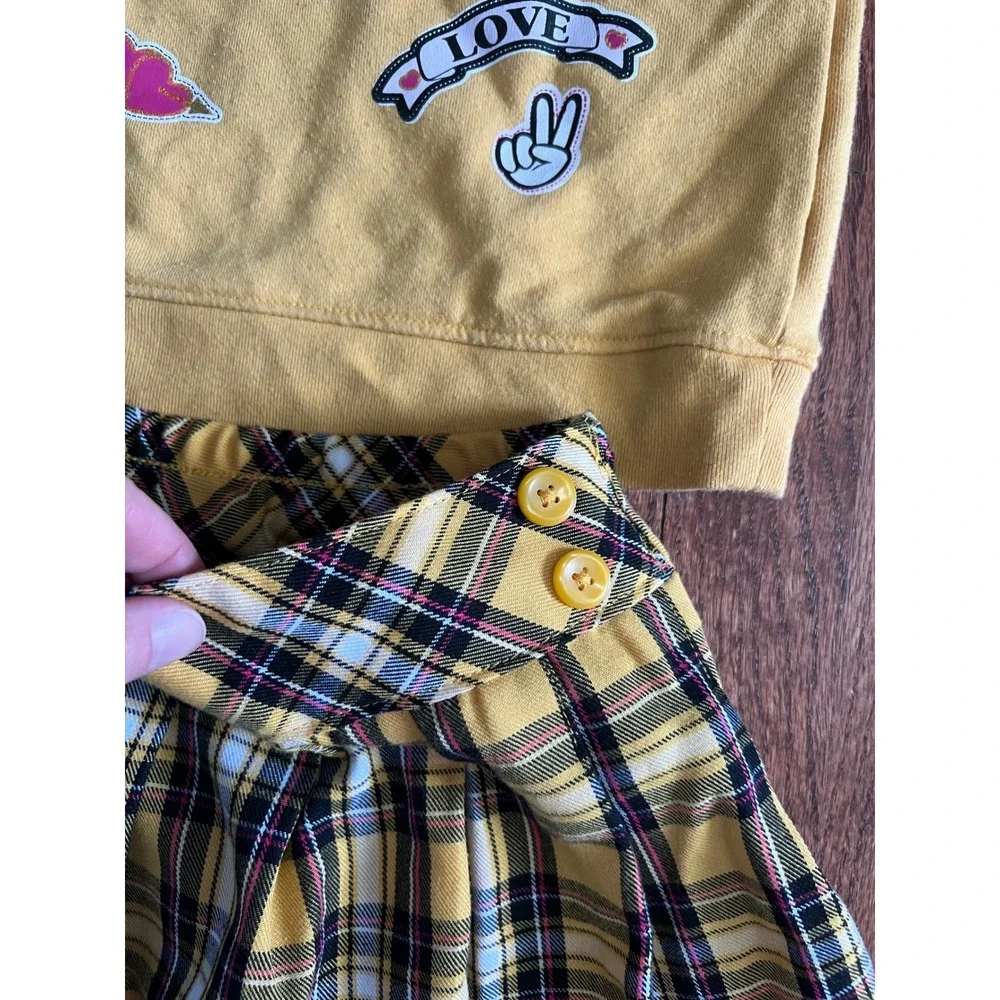 Garanimals Skort Set Toddler 3T Yellow Plaid Pleated Sweatshirt 2pc Outfit